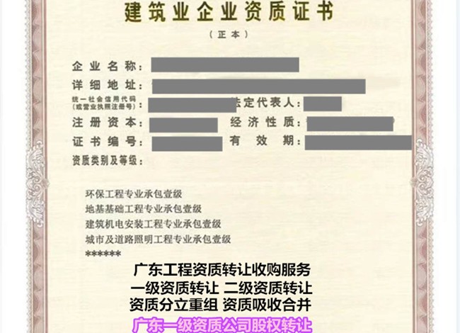 佛山公路资质转让公司-二级资质收购